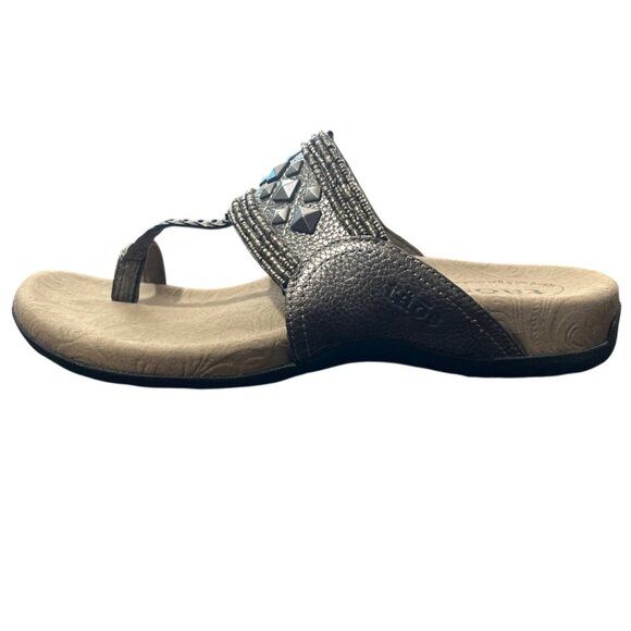 Taos Womens Genie Sandals US Size 8 Metallic Pewter Beaded Studded Toe Loop - Picture 3 of 9